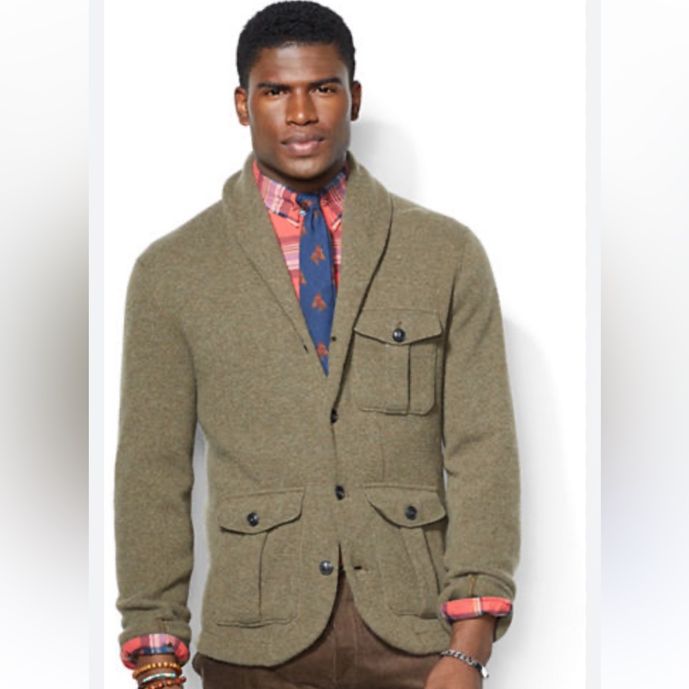 Polo Ralph Lauren Olive Wool Blend Shawl Cardigan Green Moss Size Small